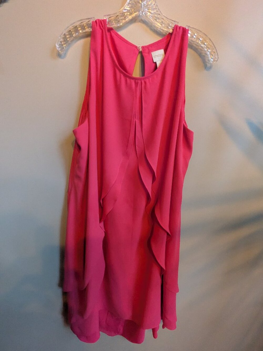 Chicos ruffled chiffon passion pink maxi sleeveless dress size 3P #775